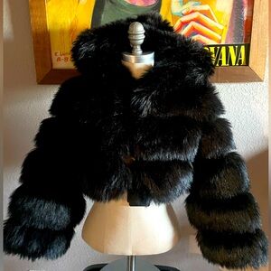 Black faux fur cropped coat. Brand new. Excellent condition.